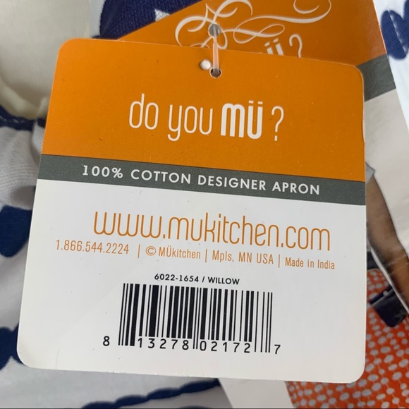 MuKitchen 100% cotton apron orange blue white - Picture 6 of 10